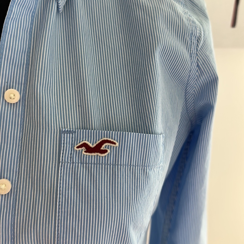 Hollister, button shirt, 100% cotton, size:S, color blue with with strips